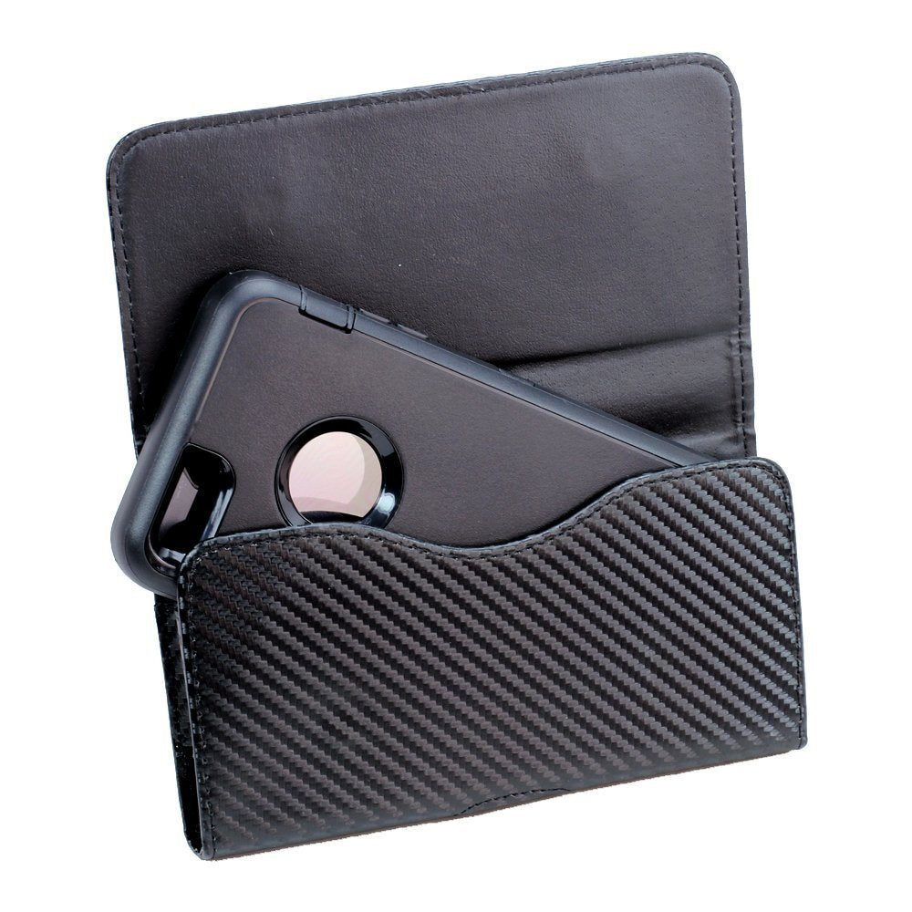 BNY-WIRELESS Compatible for Motorola Moto G7/ plus G7 Power,Z4 Z3 Z2/play,Moto E5/E4 Plus XXL Size Leather Belt Clip Pouch Case Cover(Phone with Large Case/Extended Battery/Heavy Duty Or Thick Case)